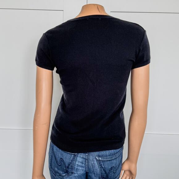 United Colors of Benetton, Solid Black Crew Neck Light Weight Sweater Top, Small - Picture 3 of 9